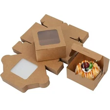 60-Packs Bakery Pastry Box with Clear Display Window, Donut, Mini Cake, Kraft