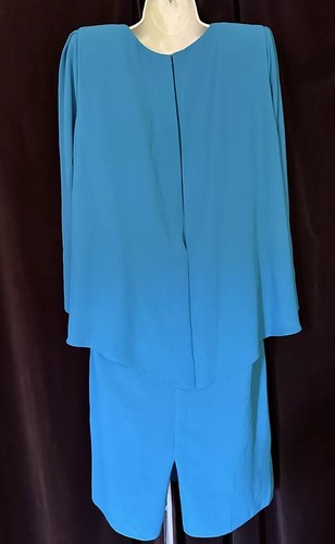 Ursula of Switzerland VTG Beaded Dress Turquoise Chiffon EUC Size 10 Petite - Picture 3 of 8