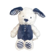 2019 Little Me Rattle Puppy Dog White Blue Stripes Lovey Plush Stuffed Toy 11"