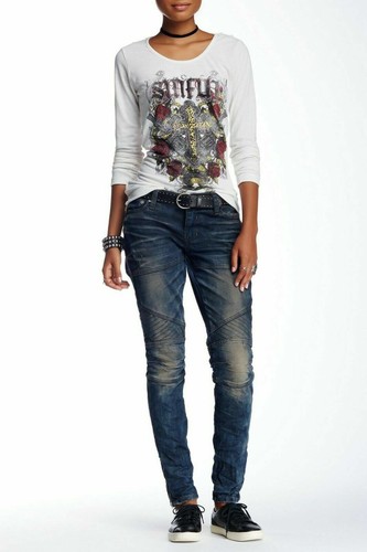 AFFLICTION Women's Denim Jeans RAQUEL LIBERTY BELGIUM Embroidered Buckle 25 - Picture 4 of 10