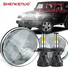 Pair 7 Round Led Glass Headlight H4 Hilow Led Bulbs For Jeep Wrangler Jk Tj Cj