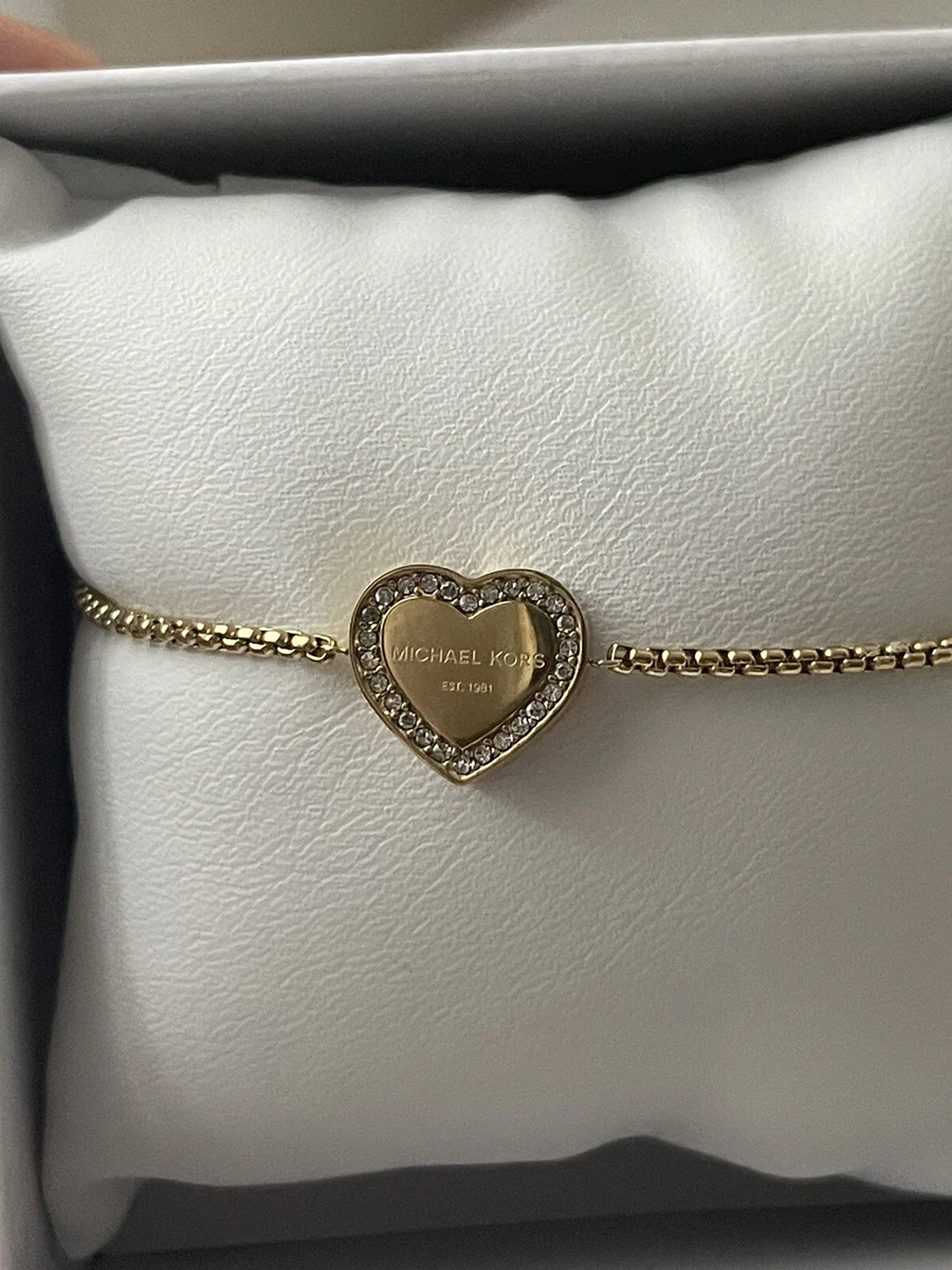 NEW MICHAEL KORS MKJX5389710 HERITAGE GOLD CRYSTAL HEART BRACELET 
