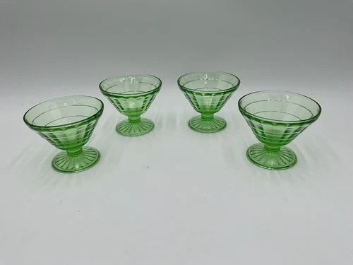 Vintage Anchor Hocking, Block Optic, Uranium Green Glass Dishes (Set of 4)