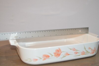 VINTAGE CORNING WARE A-21 -B-N PEACH FLORAL PATTERN LASAGNA BAKING PAN