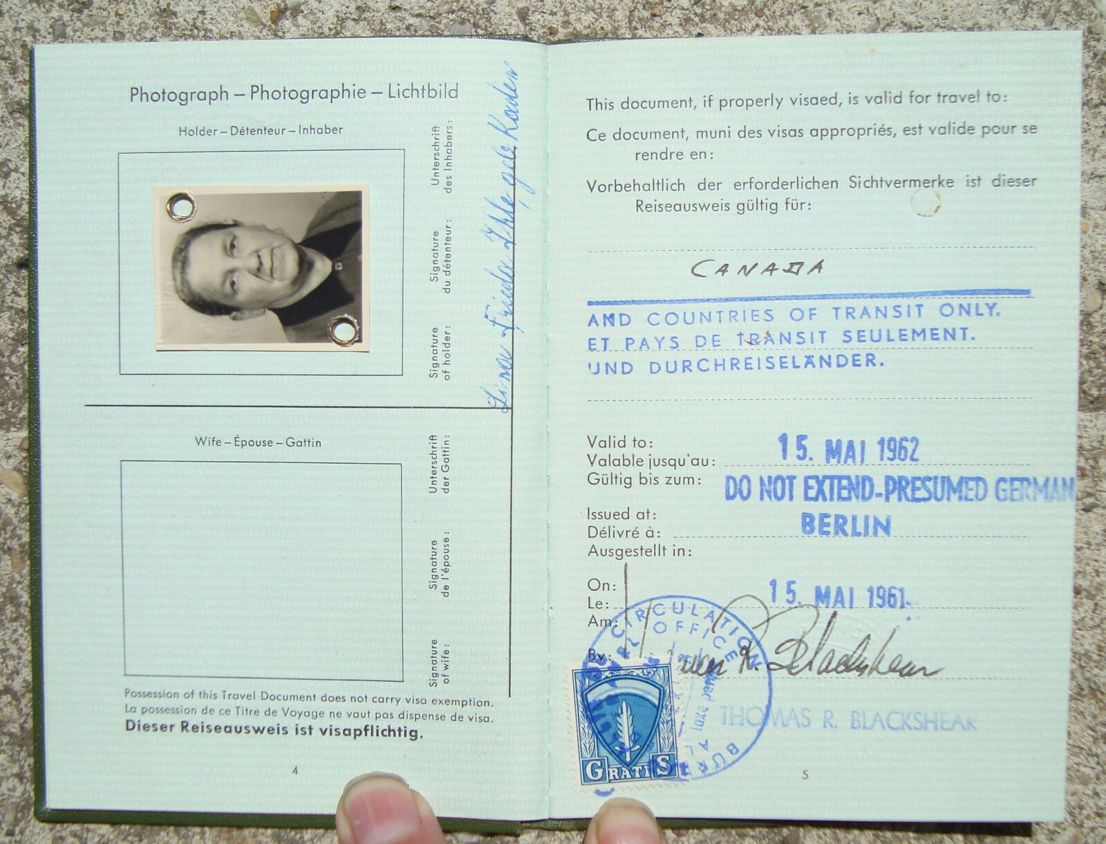 Vorläufiger Reiseausweis 1961 Deutschland Berlin Alliiertes Reiseamt ...