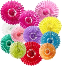 12 Pc Multicolor Hanging Paper Fans Decorations New Year Birthday Wedding Party