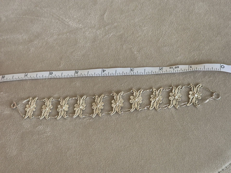 Hermosa Pulsera Vintage Filigrana Flor Envoltura Plata 925 Marcada ESTERLINA 19 cm Foto 4 de 4