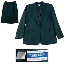 Pendleton Blazer Skirt Suit Womens 8P Green Virgin Wool Vintage Made in USA Suit