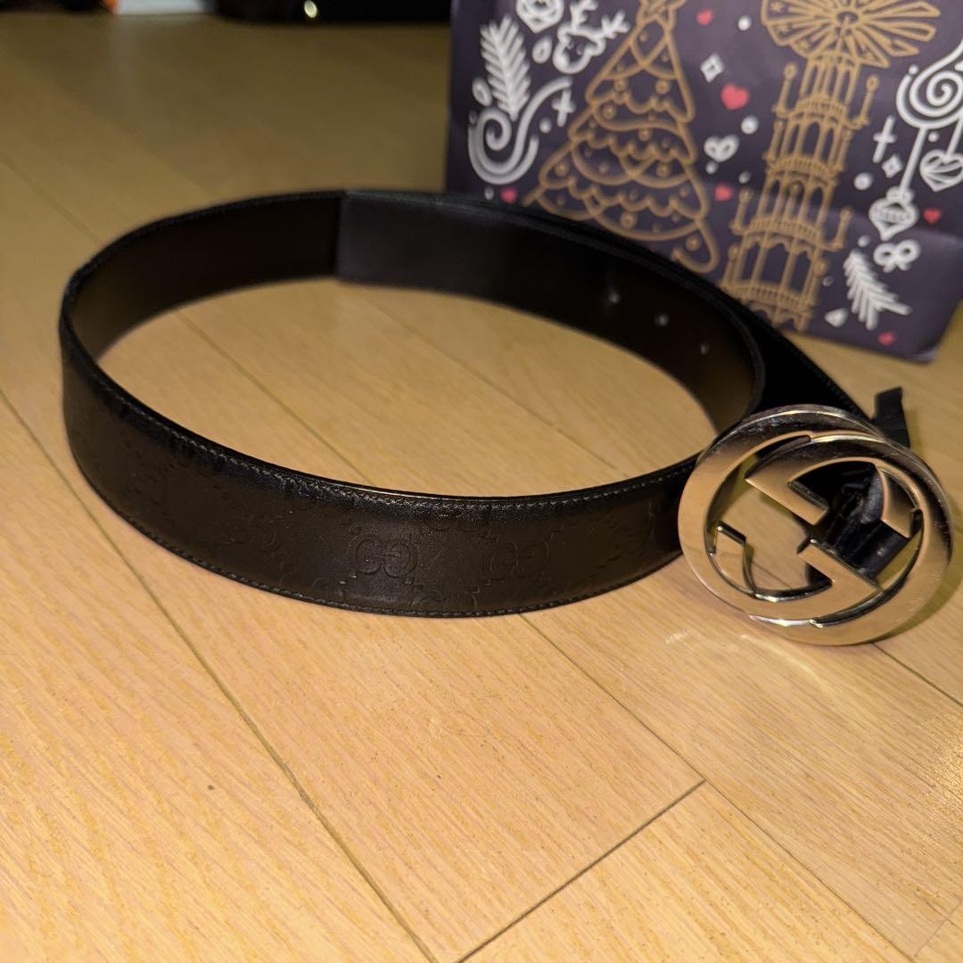 GUCCI Black Leather Double Rocking Belt with GG Buckle