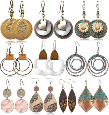 10 Pairs Vintage Dangle Earrings for Women Boho Jewelry Set Sunflower Geometric