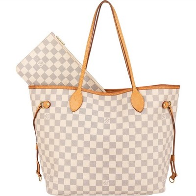 Louis Vuitton Monogram Damier Azur Canvas Neverfull MM Shoulder Bag Tasche