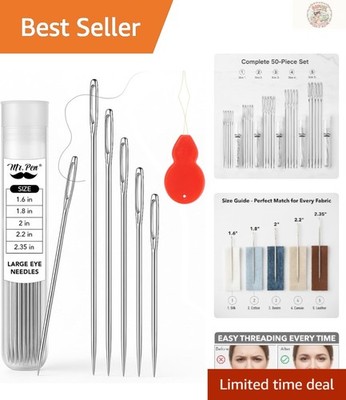 50 Pcs Large Eye Sewing Needles with Threader - Perfect for Beginners to Experts