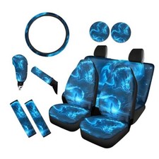 Print Car Seat Covers with Steering Wheel Cover, Seatbelt Pads, Blue Dragon