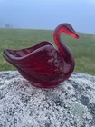 Vintage Fenton Ruby Red Glass Swan Trinket Dish w/Makers Mark Cadmium Glow EUC