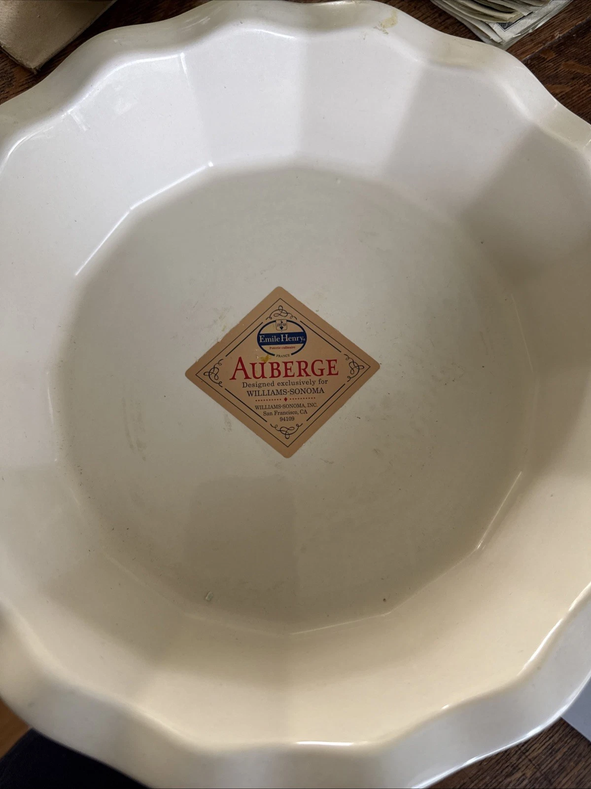 NOS Emile Henry Ruffled Pie Plate Baking Dish 10”green Williams Sonoma Auberge