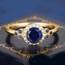 3.80ct Round Cut Natural Sapphire Diamond 100 Real 14K SOLID Yellow Gold Ring