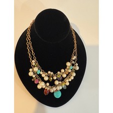 Multi Strand Faux Pearl Colorful Charm Statement Necklace