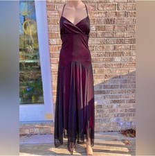 VTG 90s Burgundy Black Glittery Mesh Handkerchief Hem Flapper Goth Prom Dress