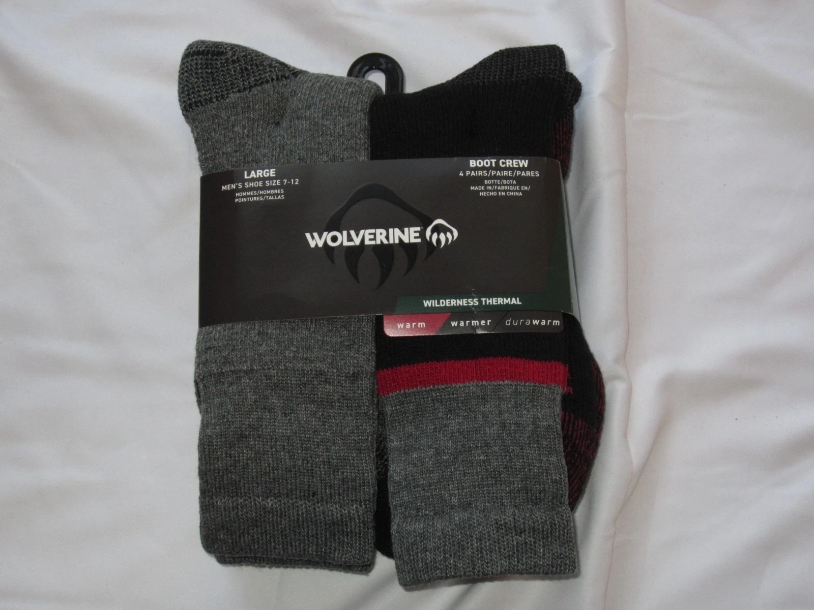 Wolverine Wilderness Thermal 4 Pack Boot Crew Socks Black Men's Size 7-12 NEW!