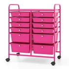 12-Drawer Rolling Storage Cart w/ 2 Sizes Plastic Drawers Hot Pink