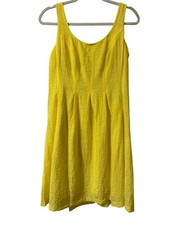 Nine West Women's Yellow Sleeveless Pleated Fit and Flare Dress with Pockets