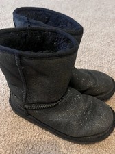 UGG Womens Kids Girls Youth Wool Lining Sparkle Black Boots Shoes Sz 1