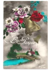 1934 Easter Decoration Bell Flowers Landscape Postcard Happy Easter
