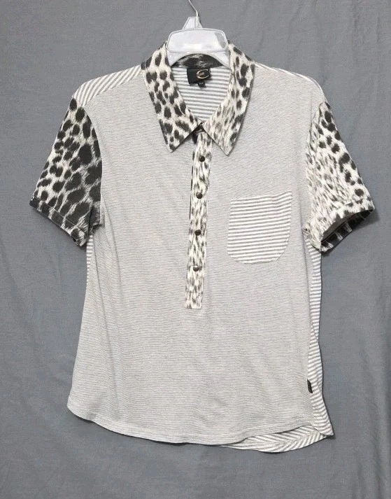 Vintage Just Cavalli Made In Italy Polo Shirt Mens L 54 Animal Print Abstract