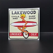 Lakewood Cycle & Surf Shop Vintage Style Surfing Decal / Vinyl Sticker, 4 Inches