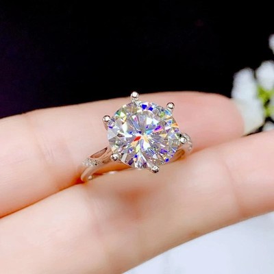 3.00Ct Round Cut Real Moissanite Solitaire Engagement Ring 14K White Gold Plated