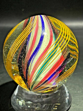 Antique German Solid Core Latticino Swirl Marble 1-55/64" Mint E3.13