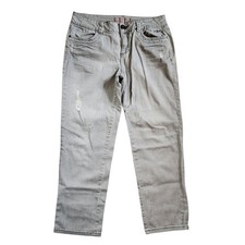 Elle Womens Skinny Boyfriend Cropped Jeans Size 10 Gray Distressed Mid Rise