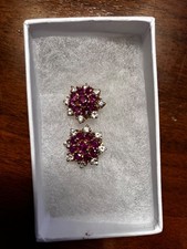 Stud Earrings, 14K, Estate jewelry, 18 rubys and 16 diamonds
