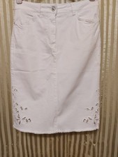 Gerry Weber Ladies White Denim Jean Skirt Size 8 Knee Length Embroidery...