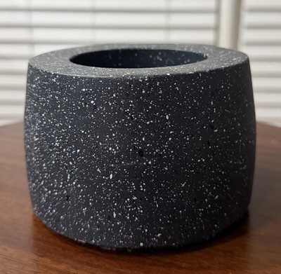 Cylindrical Vessel With Speckled Darrk Grey Finish Lava Stone Salt Cellar!