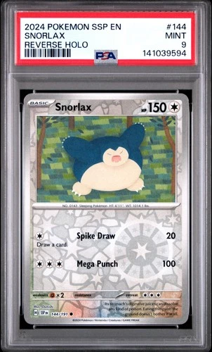 2024 POKEMON SSP EN-SURGING SPARKS REVERSE HOLO #144 SNORLAX PSA 9