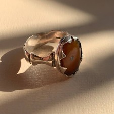 Sizable Natural yemen AGATE AQEEQ Handmade 925K STERLING SILVER Men's Ring