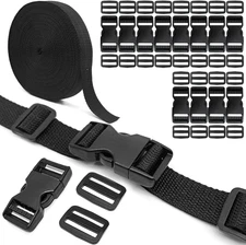 12PCS Adjustable Side Release Buckles + 24 Tri-Glide Slides with 22Yards 1" Poly