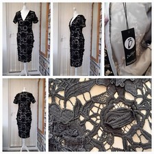 Boohoo Black Cream Lace Dress Evening Cruise Size 12 Brand New With Tags