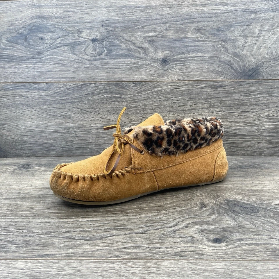 Botas de cuero para mujer Minnetonka Jaqueline zapatos talla 8 pantuflas tostadas Foto 3 de 4