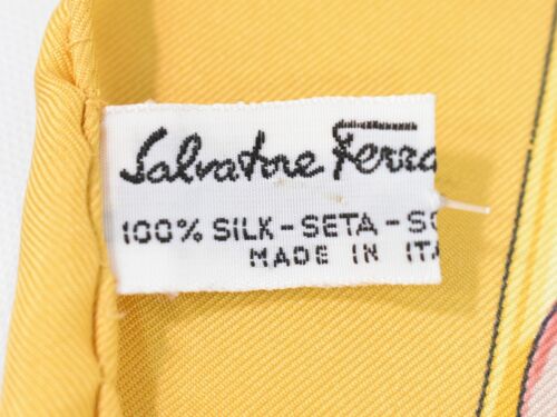 Salvatore Ferragamo 100% Silk Scarf Yellow Pink Animal Botanical - Picture 14 of 15