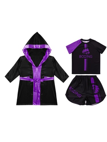 Kids Boys Boxing Costume Exercise Cloak Robe With Belt T-shirt And Shorts Gym - Picture 21 of 87