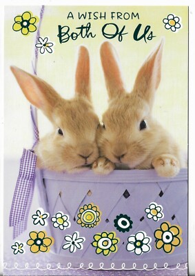 NEW Happy Easter Card 5.5x8 A Wish From BOTH OF US! 2 Bunnies in a Basket