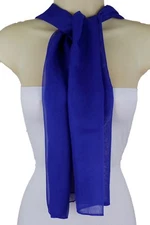 New Special Women Fashion Blue Color Sheer Soft Fabric Scarf Long Tie Wrap Sash 