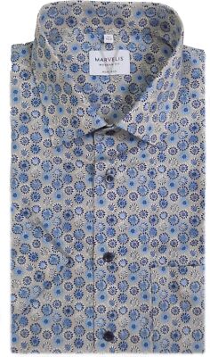 Marvelis Hemd Modern Fit Kurzarm blau / beige geblümt 7220.52.21