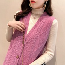Women Girl Knit Waistcoat V-neck Tank Top Sleeveless Sweater Vest Preppy Gilet