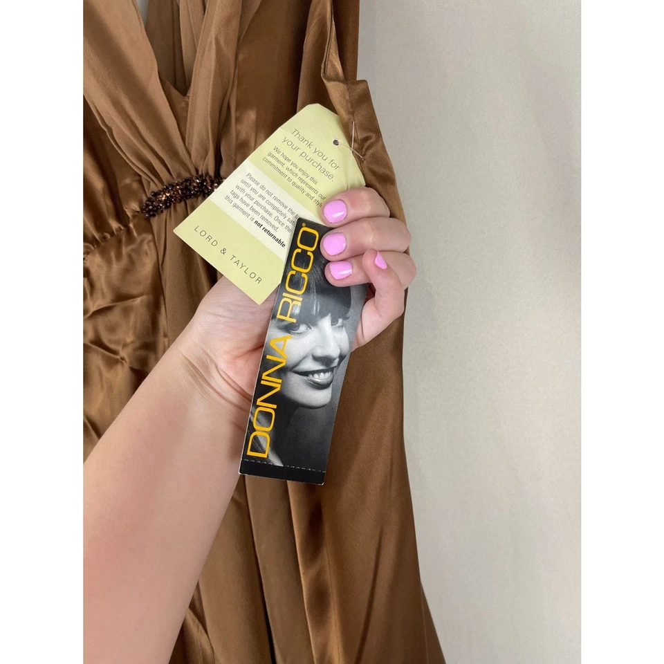 Vestido de cóctel Donna Ricco marrón bronce seda - Nuevo con etiquetas - Talla 14 Foto 4 de 4