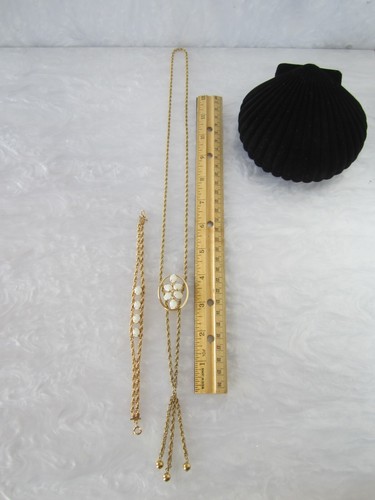 ART DECO GOLD FILLED NATURAL OPAL SLIDE TASSEL BOLO TIE NECKLACE & BRACELET SET - Picture 10 of 23