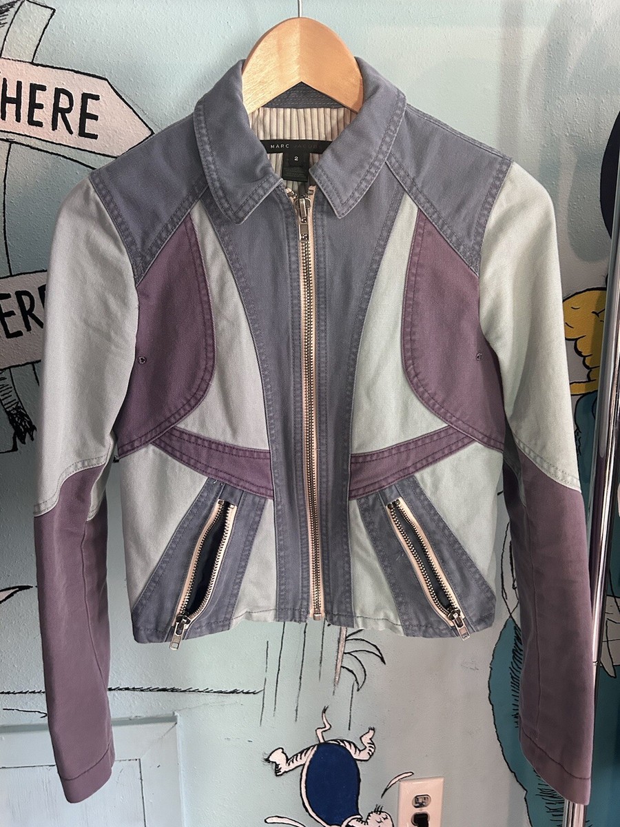 Marc Jacobs Size 2 Blue And Purple Denim Moto Jacket 2005 | eBay