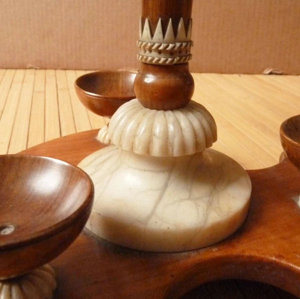 Rouet dévidoir métier à tisser la dentelle en bois et marbre objet ancien - Photo 3/4